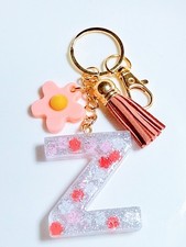 Handmade Resin Initial Keychain Letter Z Flower Personalized Gift