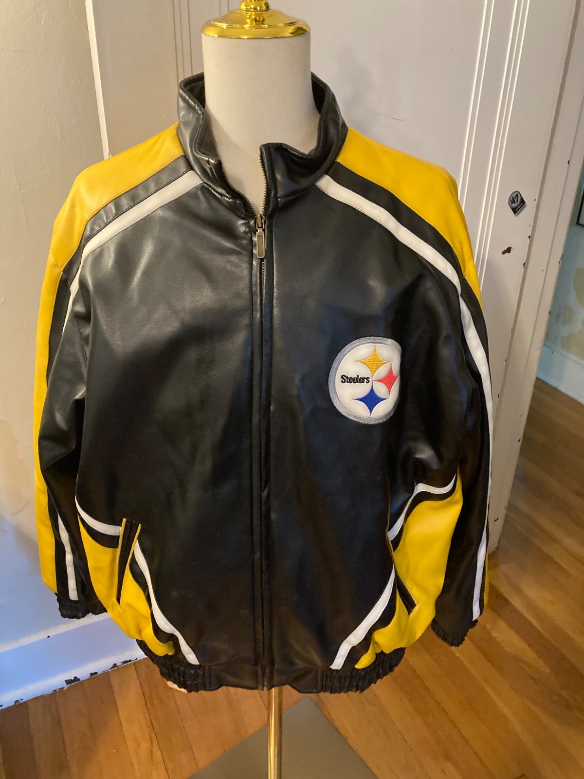 Retro Pittsburgh Steelers Jacket NFL Men's Size XL Faux Leather GIII Apparel