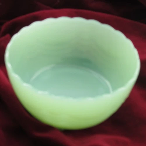 Fire King Jadeite 3 Footed Bulb Bowl 5 1/4" Scalloped Rim Vintage Mid Century
