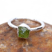 Natural Raw Peridot Stack Ring 925 Sterling Silver Peridot Birthstone Ring-RR152