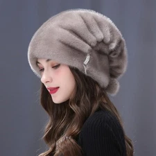 Women's Luxury Real Mink Fur Hat Winter Warm Beret Cap Beanies Outdoor Ski Hat