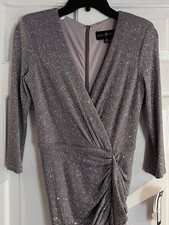 Betsy Adam Shimmering Metallic V Neck Ruched Cocktail Dress Size 6