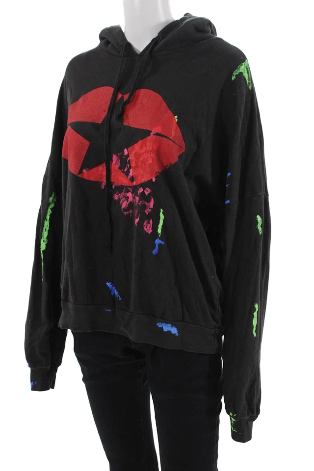 Pullover con Capucha Lauren Moshi Mujer Negro Arte Gráfico Algodón Manga Larga Talla S Foto 2 de 4