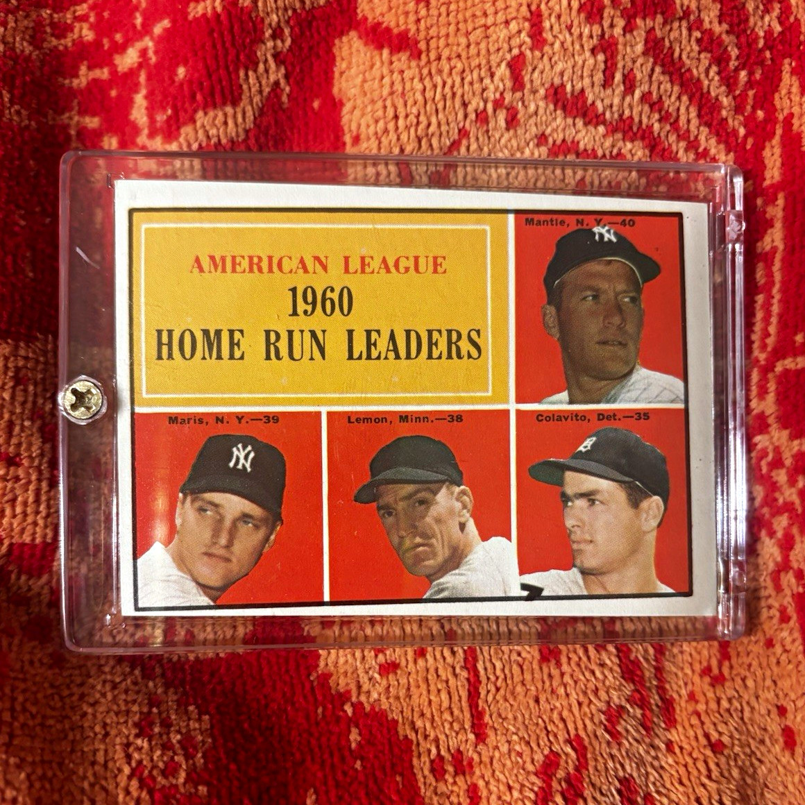 Topps 1961 #44 AL 1960 Home Run Leaders Mantle Maris Lemon Colavito