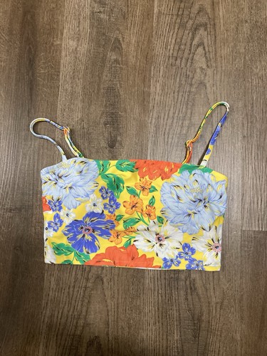 Aerie Tropical Floral Print Bandeau Swim Bikini Top Longline Size Medium