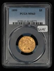 1899 G$5 Liberty Head Gold Half Eagle  - PCGS MS 63 - SKU-G6291