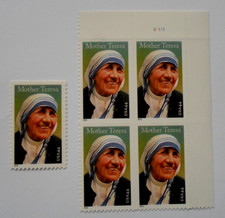 2010 Mother Teresa - Cat # 4475 Plate Block and Single 44 Cent Stamps