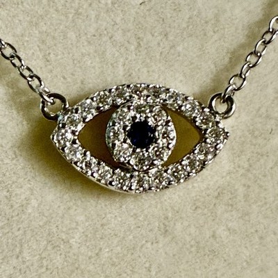 Evil Eye Moissanite Pendant Necklace 925 Sterling Silver Adjustable 16-18'' CZ