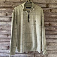 Nautica Men's 1/4-Zip Long-Sleeved Sweatshirt Size L Gray Plaid Logo Pullover