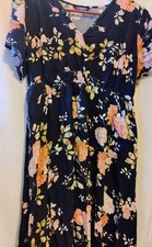 navy blue beautiful floral print maxi dress with slit left leg