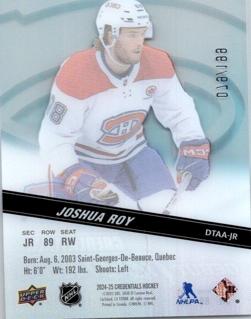 &TEAM JO ジョウ　中華　サイン会　ラキドロ　トレカ　シーグリセット 2024-25 UD Credentials #131 Debut Ticket Access Rookie Joshua Roy