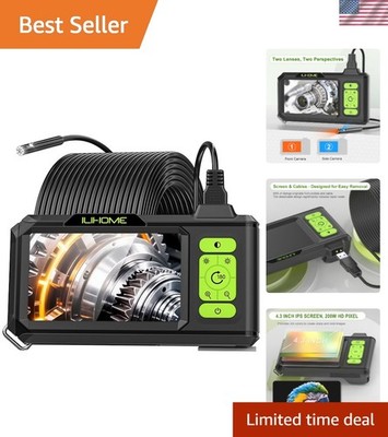 Dual Lens 1080P Borescope with 4.3'' Screen &  Waterproof for Inspections