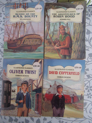 4 Illustrated Classics Books Paperbacks Robin Hood Twist HMS Bounty Copperfield