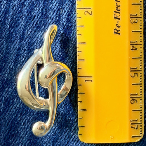 Vintage Sterling Silver G Treble Clef Brooch 1 3/4 Inch Lapel Pin NICE. 6.1 GRAM