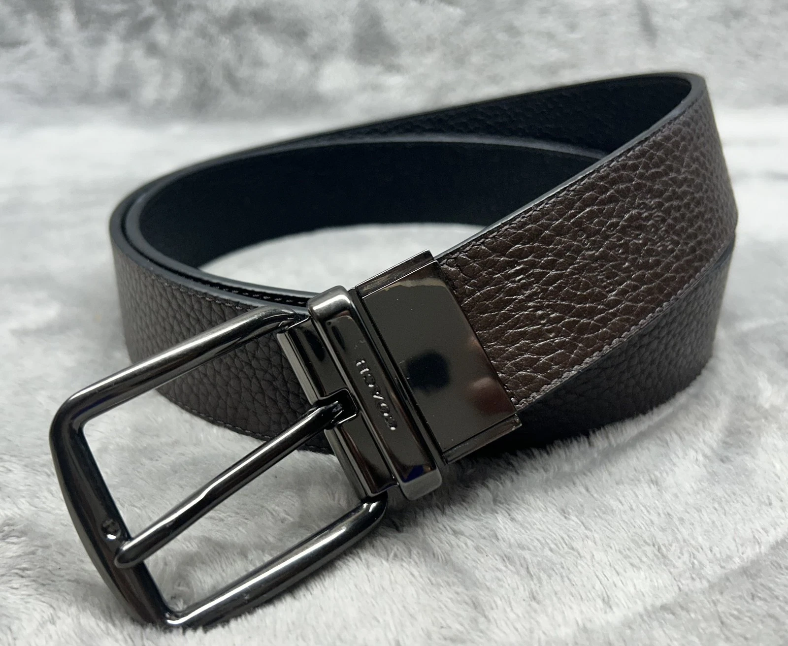 Coach Cintura Pelle Reversibile Uomo 42 Grana Ciottolo Fibbia Gunmetal Classica