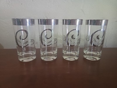 4 Vtg Dorothy Thorpe Silver Rim Monogram C 12 oz Highball Glass Barware  