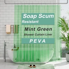Transparent Mint Green Shower Curtain Liner 72x72 Waterproof PEVA Bathroom Liner