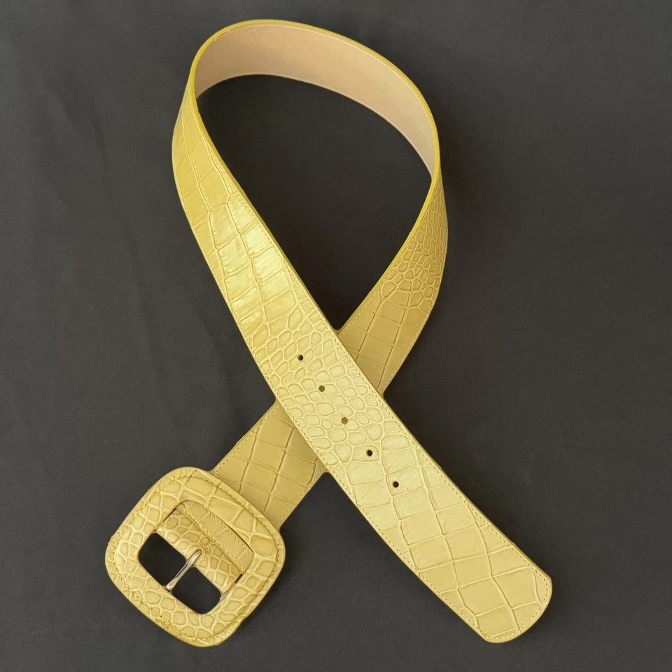 Vintage Carlisle Yellow Alligator Embossed Wide Leather Belt Size L - Image 3 of 4