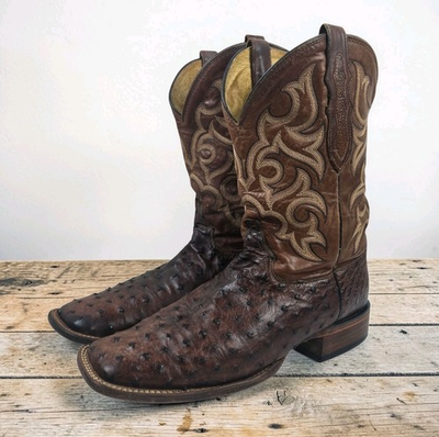 #ad Justin Truman 8515 Full Quill Ostrich Cowboy Boots Square Toe Sz 10D USA AQHA $175.00