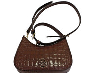 Tory Burch Thea Convertible Crossbody Bag Brown Croc-Embossed Leather