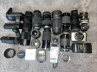 20 Lbs Lot of Various Camera Accessories Lenses Winders Flashes Parts Only #b3