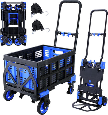 2-in-1 Folding Hand Truck Dolly with Basket, 330LBS Capacity, 4 Wheels