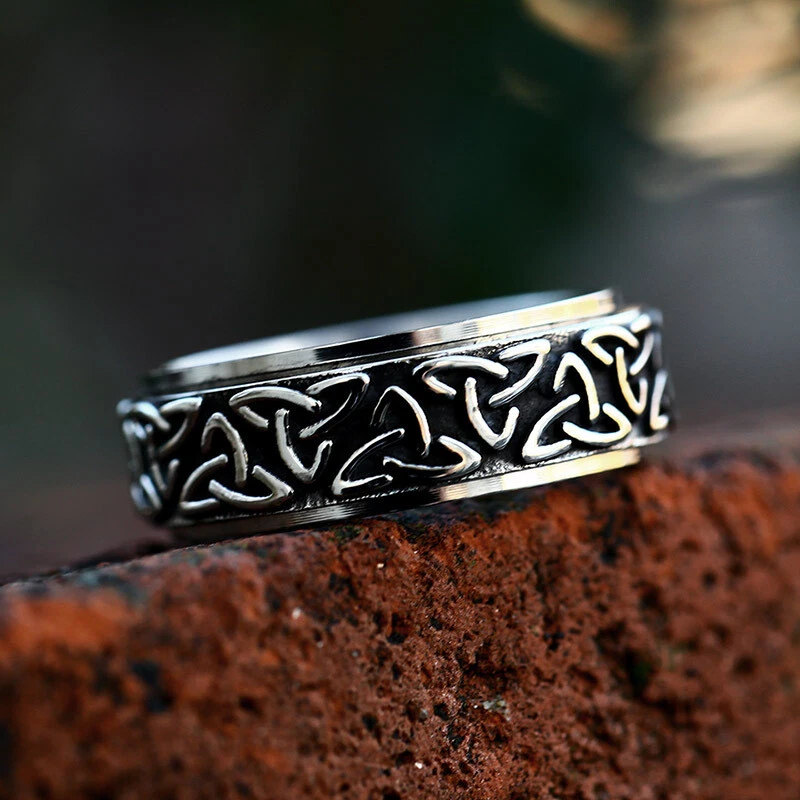 Vintage Viking Celtic Knot Spinning Ring Titanium Men Women Retro Spinner Band - Image 2 of 4