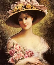 Dipinto olio emile vernon - il cofano fantasia bella ragazza con fiori