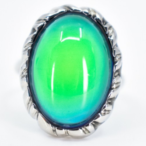 Anillo Clásico Ovalado Cambio de Color Cabujón Plata Pintado Ajustable Mood - Imagen 2 de 6