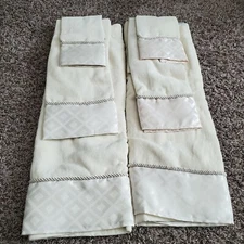 6pc 100% Cotton Cream Satin Trim w/Rope Bath Set (2 Wash 2 Hand 2 Bath)