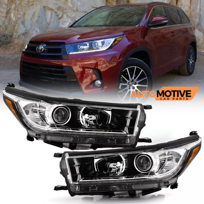 For 2017-2019 Toyota Highlander Projector W/DRL LED Headlight Black Left+Right