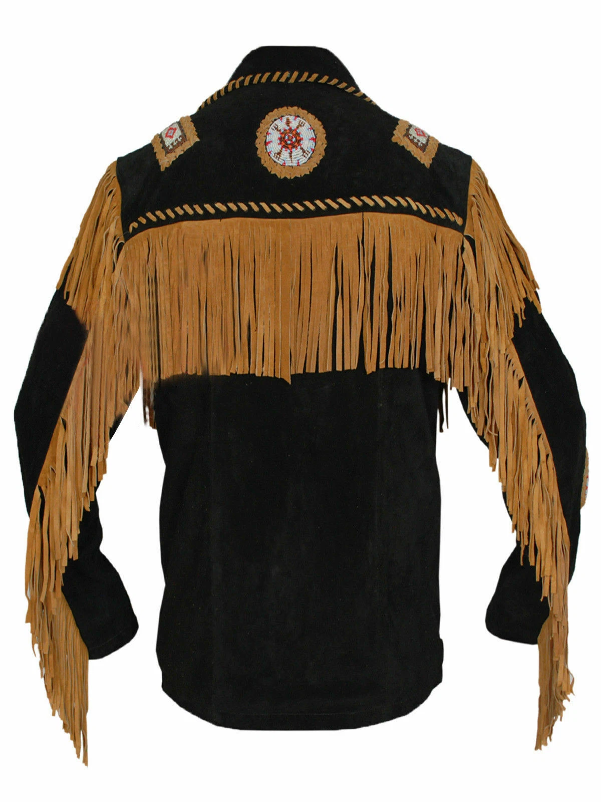 Mens New Old Western Cowboy Black Suede Leather Fringes Beaded Jacket WBJ341 - product detail image 4