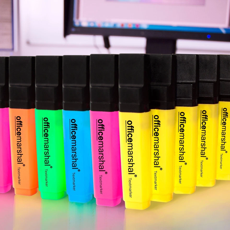 Textmarker Marker von Office Marshal im großzügigen Setpreis Leuchtmarker Stifte