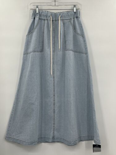 NWT Storets Modest Light Wash Blue Jean Skirt S/M Maxi Denim Drawstring Waist