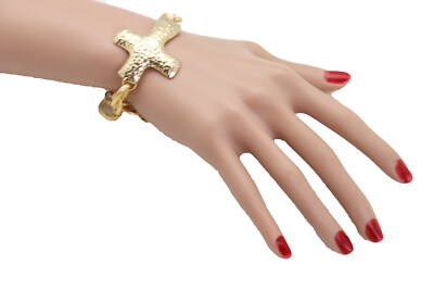 Bracelet Chaîne Doré Avec Breloque Croix - Métal Doré - Fermoir Pince - 22,9 Cm - Neuf Avec étiquettes
