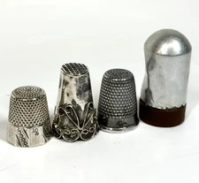 Vintage Sterling & Plated Silver Metal 4 Piece Sewing Finger Protection Thimbles
