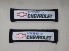 2x New Black Car Seat Belt Cover Shoulder Pads "Powered by Chevrolet" 10.5"x2.5"