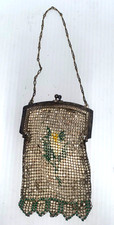 Vintage Estate Flapper Enamel Mesh Coin Purse Silver Unmarked FC205-4Q395 