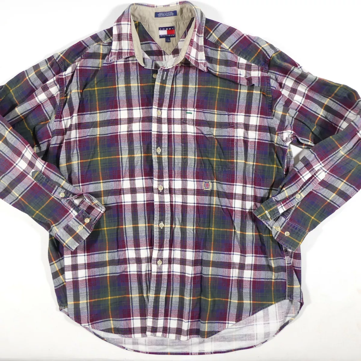 Vintage Tommy Hilfiger Corduroy Shirt Men s Large Button Down Long Sleeve Plaid