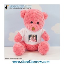Personalised Photo 15cm Pink Waffle Teddy Bear with Photo, Gift, Keepsake