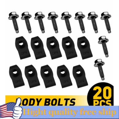 20pcs Fender Bolts & U Nuts 5/16-18 x 7/8'' x 3/4'' Washer 1/2'' Hex Head Kit Body