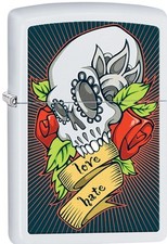 Zippo 2015 Catalog Love And Hate Tattoo Skull White Matte Finish Lighter 28859