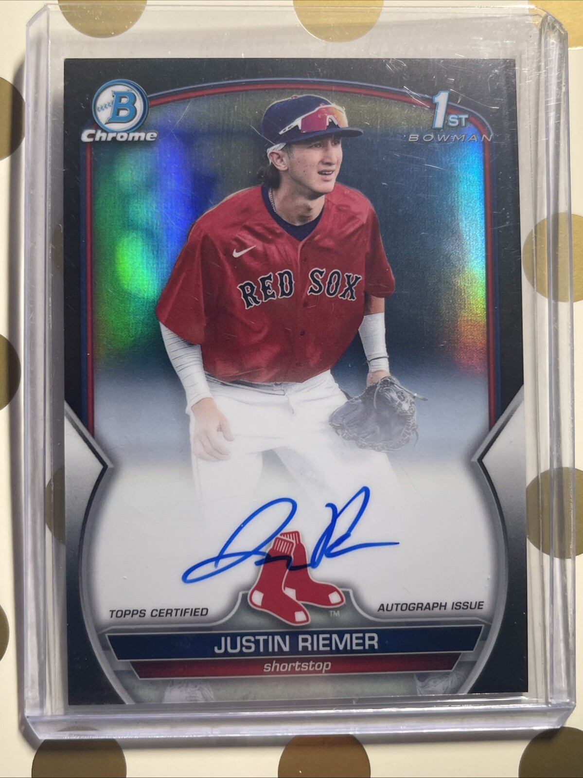 2023 Bowman Draft Chrome Justin Riemer  Black /75 Auto Red Sox Bowman 1st Chrome