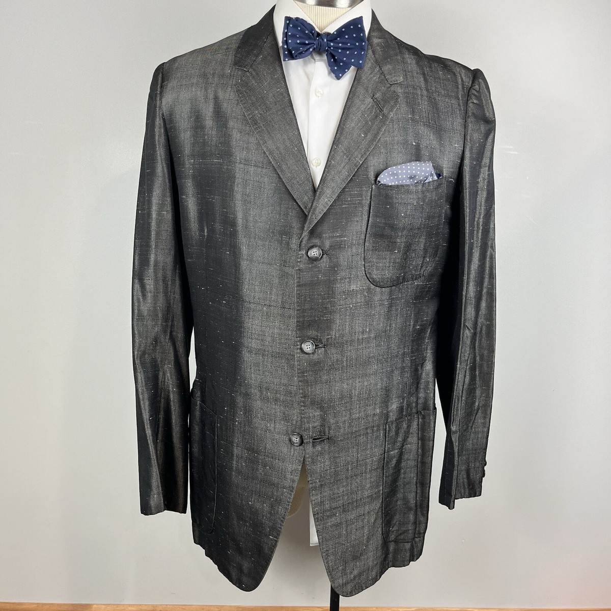 VTG 50s 1959 Custom Tailored 42L gray slub shantung silk sport