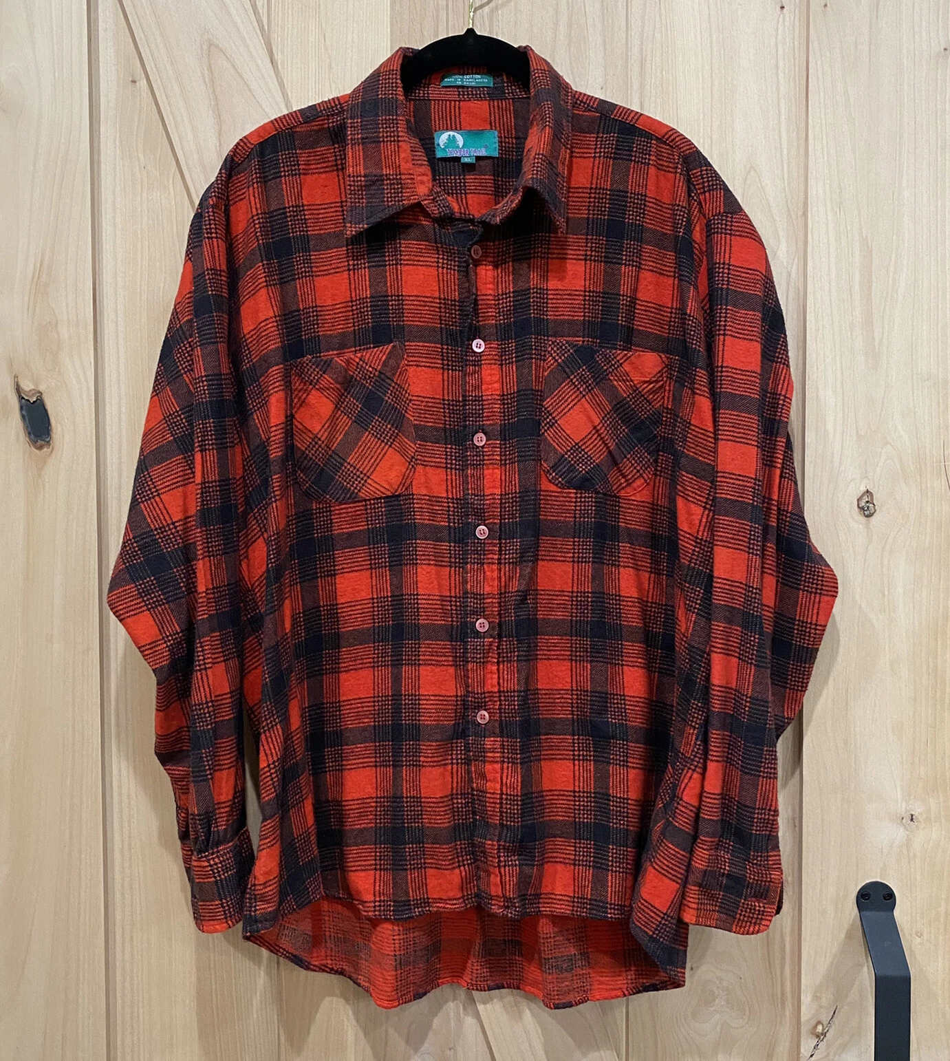 Vtg Timber Trail Medium Flannel Button Up Long Sleeve Trail Work Board Shirt Red