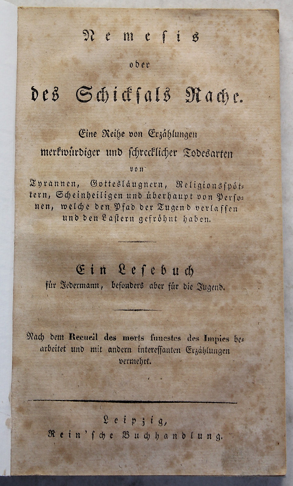 Nemesis oder des Schicksals Rache 1831 Erzählungen Todesarten Christentum xz