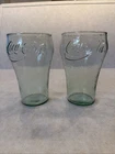Set of 2 Vintage, 32oz Large Coca Cola Green Pebbled Glass Tumblers