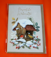 1X Klappkarten Besinnliche Weihnachten VÖGel Haus GrußKarten Daniela Drescher
