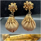 Vintage 1960's MIRIAM HASKELL Gold Tone Cinch Bag Clip-on/Screw Earrings