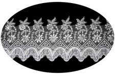 3.5" White Embroidered Sequins Pearl Cut Lace Trim Sold by Yard
